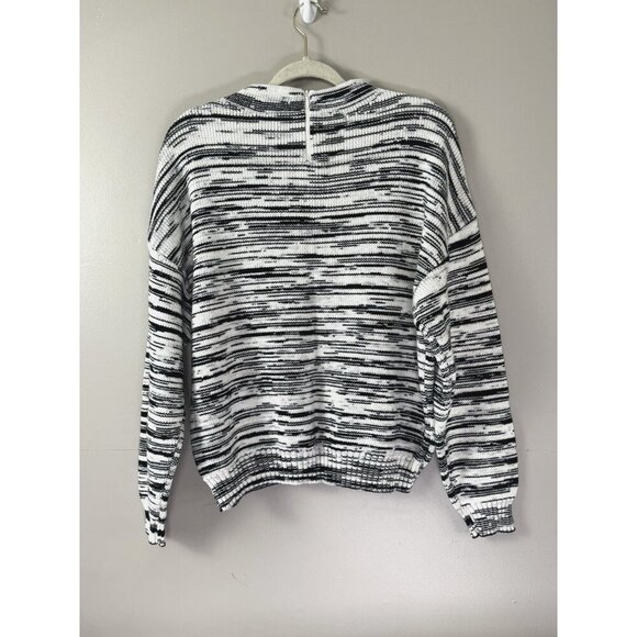 Womens Variegated Grandpa Sweater L Black White Oversized Chunky Knit Minimalist - Picture 2 of 8